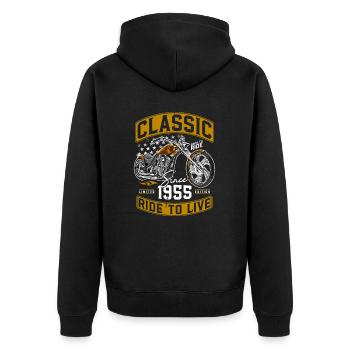 1955 Jahrgang Motorrrad Biker Motorradfahrer - Unisex Premium Bio Zip Hoodie - Schwarz - Hinten - Nico (187cm)