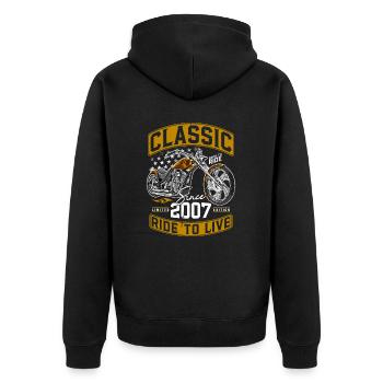 2007 Jahrgang Motorrrad Biker Motorradfahrer - Unisex Premium Bio Zip Hoodie - Schwarz - Hinten - Nico (187cm)