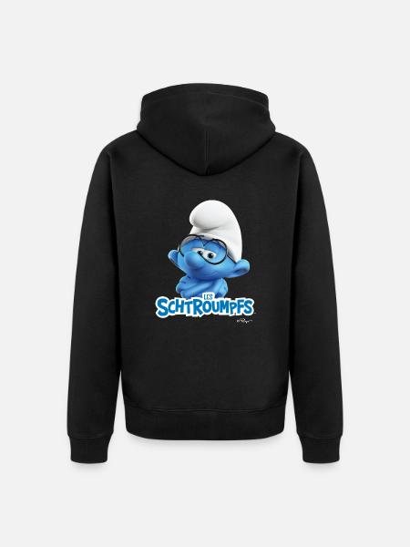 Les Schtroumpfs Le Schtroumpf À Lunettes Logo - Premium økologisk unisex-hættejakke - sort