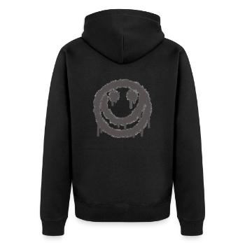 smilie grusel Grau - Unisex Premium Bio Zip Hoodie - Schwarz - Hinten - Nico (187cm)
