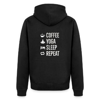 coffee yoga sleep - Unisex Premium Organic Zip Hoodie - black - Back - Nico (187cm)