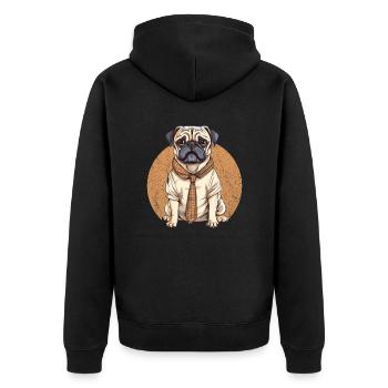 Lustiger Mops Hund mit Hemd und Kravatte - Unisex Premium Bio Zip Hoodie - Schwarz - Hinten - Nico (187cm)