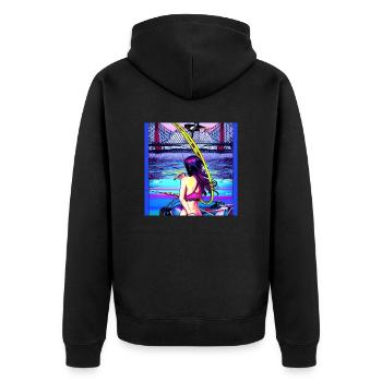 Neongirl - Unisex Premium Bio Zip Hoodie - Schwarz - Hinten - Nico (187cm)