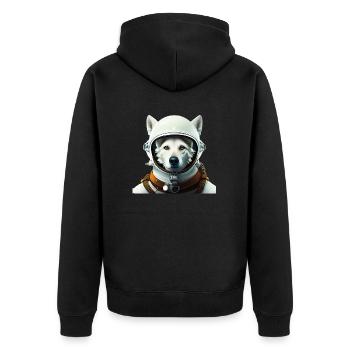 Weißer Schäferhund als Astronaut - Unisex Premium Bio Zip Hoodie - Schwarz - Hinten - Nico (187cm)