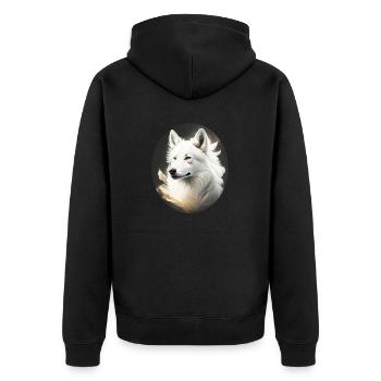 Erhaben und elegant: Weißer Schäferhund im Portrai - Unisex Premium Bio Zip Hoodie - Schwarz - Hinten - Nico (187cm)