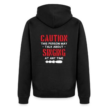 Caution Singing - Unisex Premium Bio Zip Hoodie - Schwarz - Hinten - Nico (187cm)