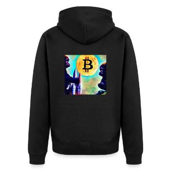 Apes on the way to moon - Unisex Premium Bio Zip Hoodie - Schwarz - Hinten - Nico (187cm)