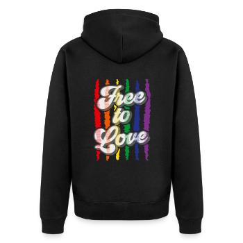 Free to Love | LGBTQ+ - Unisex Premium Bio Zip Hoodie - Schwarz - Hinten - Nico (187cm)