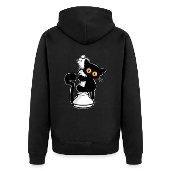 Süße schwarze Katze die an Dame v. Schach klettert - Unisex Premium Bio Zip Hoodie - Schwarz - Hinten - Nico (187cm)