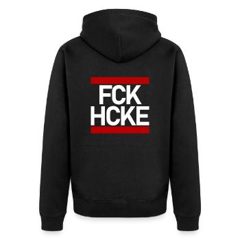 FCK HCKE - Unisex Premium Bio Zip Hoodie - Schwarz - Hinten - Nico (187cm)