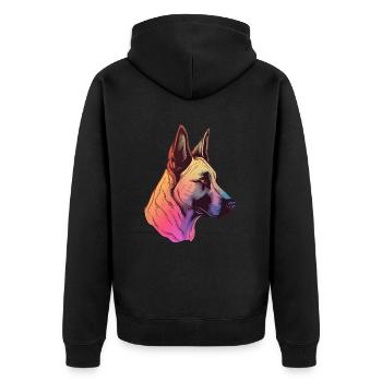 Belgian Malinois - Unisex Premium Bio Zip Hoodie - Schwarz - Hinten - Nico (187cm)