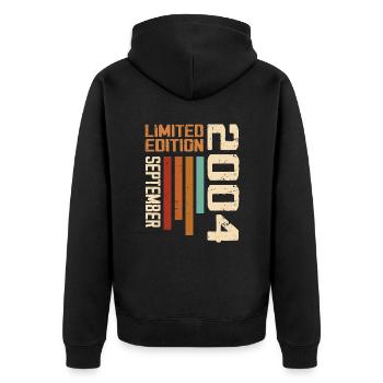 September 2004 Originelle Geschenkidee zum Geburtstag - Unisex Premium Bio Zip Hoodie - Schwarz - Hinten - Nico (187cm)