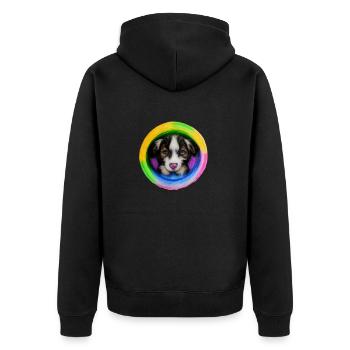 Regenbogen Hund Australian Shepherd - Unisex Premium Bio Zip Hoodie - Schwarz - Hinten - Nico (187cm)