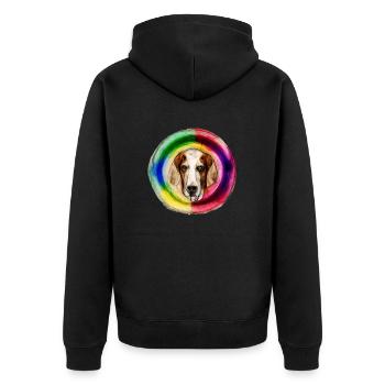 Regenbogen Hund Basset Hound - Unisex Premium Bio Zip Hoodie - Schwarz - Hinten - Nico (187cm)