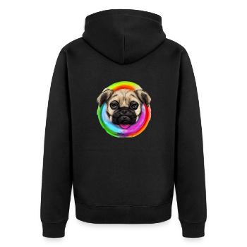 Rainbow Dog Pug - Unisex Premium Organic Zip Hoodie - black - Back - Nico (187cm)