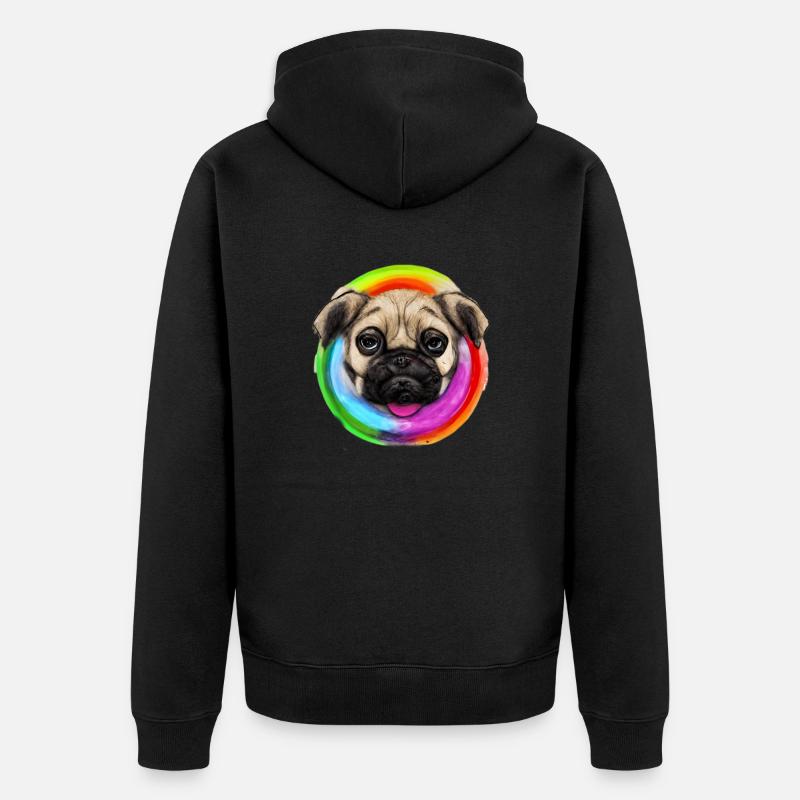 Regenbogen Hund Mops - Unisex Premium Bio Zip Hoodie - Schwarz