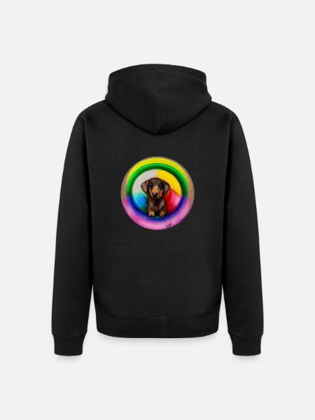 Rainbow Dog Dachshund - Unisex Premium Organic Zip Hoodie - black