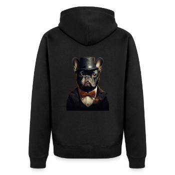 French bulldog with top hat, hat and suit - Unisex Premium Organic Zip Hoodie - black - Back - Nico (187cm)