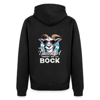 Tracht Ziege Bock Gamsbart Bayrisches Volksfest - Unisex Premium Bio Zip Hoodie - Schwarz - Hinten - Nico (187cm)
