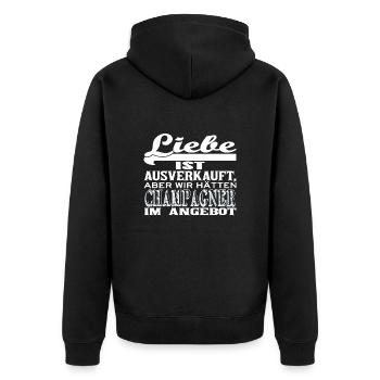 Liebe ist ausverkauft - Unisex Premium Bio Zip Hoodie - Schwarz - Hinten - Nico (187cm)