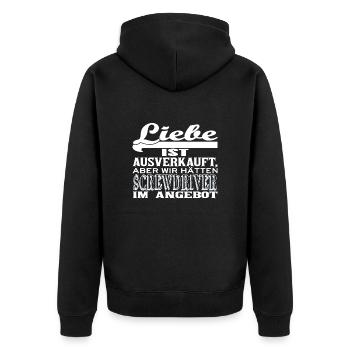 Liebe ist ausverkauft SCREWDRIVER - Unisex Premium Bio Zip Hoodie - Schwarz - Hinten - Nico (187cm)