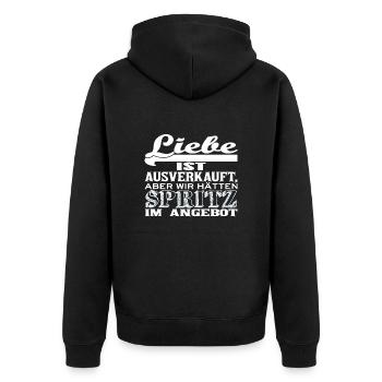 Liebe ist ausverkauft SPRITZ - Unisex Premium Bio Zip Hoodie - Schwarz - Hinten - Nico (187cm)