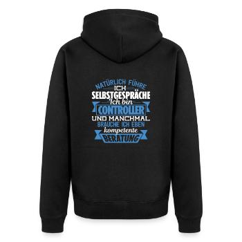 CONTROLLER - KOMPETENTE BERATUNG - Unisex Premium Bio Zip Hoodie - Schwarz - Hinten - Nico (187cm)