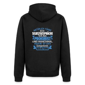 PROKURIST - KOMPETENTE BERATUNG - Unisex Premium Bio Zip Hoodie - Schwarz - Hinten - Nico (187cm)