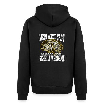 mein arzt rennrad - Unisex Premium Bio Zip Hoodie - Schwarz - Hinten - Nico (187cm)
