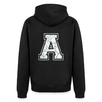 2(A) in white in the used look - Unisex Premium Organic Zip Hoodie - black - Back - Nico (187cm)