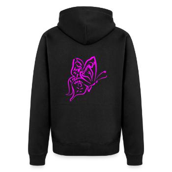 Schmetterling - Unisex Premium Bio Zip Hoodie - Schwarz - Hinten - Nico (187cm)
