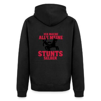 Ich mache alle meine Stunts selber - Unisex Premium Bio Zip Hoodie - Schwarz - Hinten - Nico (187cm)