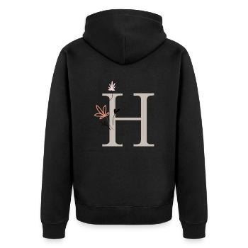 H, letter H with flowers - Unisex Premium Organic Zip Hoodie - black - Back - Nico (187cm)