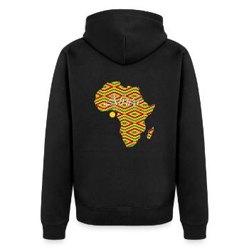 Woezoo - Africa map printed fabric - Unisex Premium Organic Zip Hoodie - black - Back - Nico (187cm)