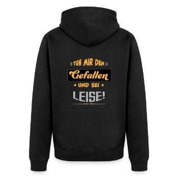 Leise sein Ruhe - Unisex Premium Bio Zip Hoodie - Schwarz - Hinten - Nico (187cm)