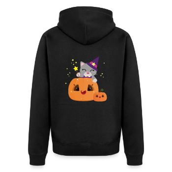 Cute halloween pumpkin witch cat - kawaii - Unisex Premium Organic Zip Hoodie - black - Back - Nico (187cm)