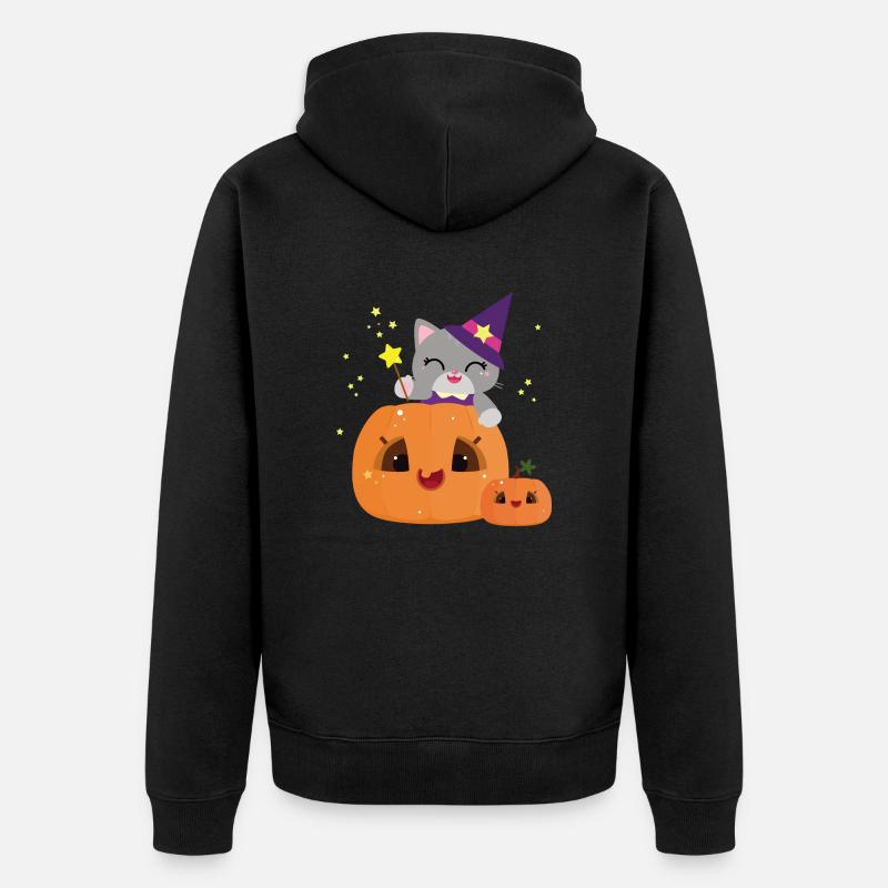 Mignon chat sorcière citrouille d’Halloween - kawaii - Veste à capuche bio Premium Unisexe - noir
