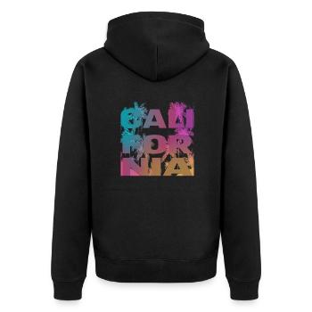 California Colorfull Palmen Shirt - Unisex Premium Bio Zip Hoodie - Schwarz - Hinten - Nico (187cm)