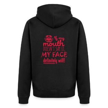 my face definitely will - Unisex Premium Bio Zip Hoodie - Schwarz - Hinten - Nico (187cm)