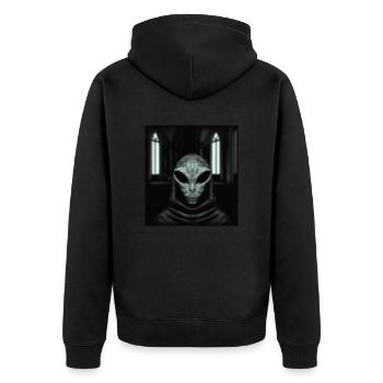alien monk - Unisex Premium Organic Zip Hoodie - black - Back - Nico (187cm)