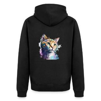 Hauskatze Aquarell Kurzhaar Katze Cooles Art-Motiv - Unisex Premium Bio Zip Hoodie - Schwarz - Hinten - Nico (187cm)
