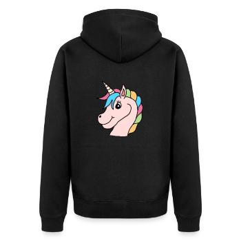 Einhorn Regenbogen Rosa - Unisex Premium Bio Zip Hoodie - Schwarz - Hinten - Nico (187cm)