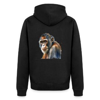 monkey - Unisex Premium Bio Zip Hoodie - Schwarz - Hinten - Nico (187cm)