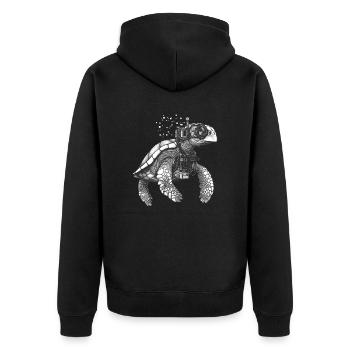 Turtle with diver accessories as a diver - Unisex Premium Organic Zip Hoodie - black - Back - Nico (187cm)
