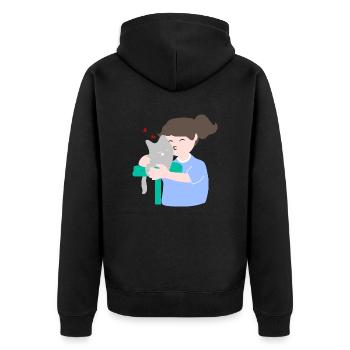Femme embrassant son mignon chat - Veste à capuche bio Premium Unisexe - noir - Dos - Nico (187cm)