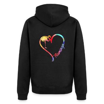 Animal Heart Flamingo watercolor T Shirt - Unisex Premium Organic Zip Hoodie - black - Back - Nico (187cm)