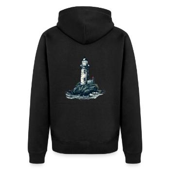 Breton Lighthouse n°3 - Unisex Premium Organic Zip Hoodie - black - Back - Nico (187cm)