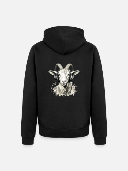 Kitty, die audiophile Ziege - Unisex Premium Bio Zip Hoodie - Schwarz