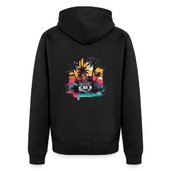 Sunny colorful cassette with palm tree magic - Unisex Premium Organic Zip Hoodie - black - Back - Nico (187cm)