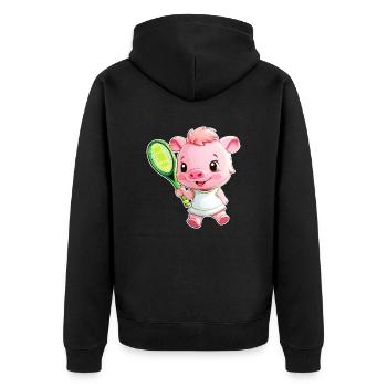 Tennis Playing Piglet Pig - Unisex Premium Organic Zip Hoodie - black - Back - Nico (187cm)